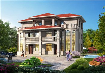 170平方米欧式三层双拼别墅建筑设计图纸及效果图片