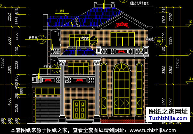 三层复式万博manbetx官网客户端下载设计立面图