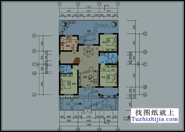 120平方米农村实用型一层别墅设计图纸及效果图大全,14*12米