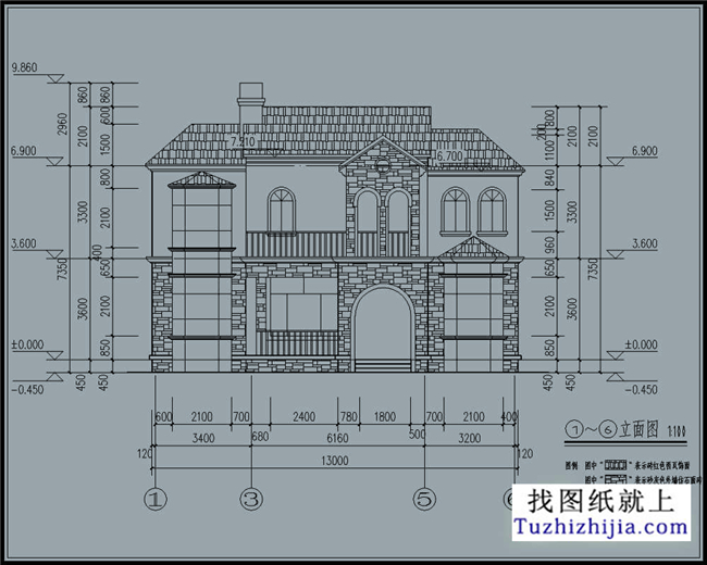 115平方米欧式经典二层小万博manbetx官网客户端下载CAD万博manbetx苹果app纸带外观效果图13米*8.36米