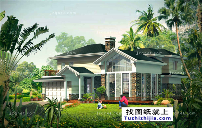 173平方米豪华型二层别墅设计图纸及效果图大全,15X13米