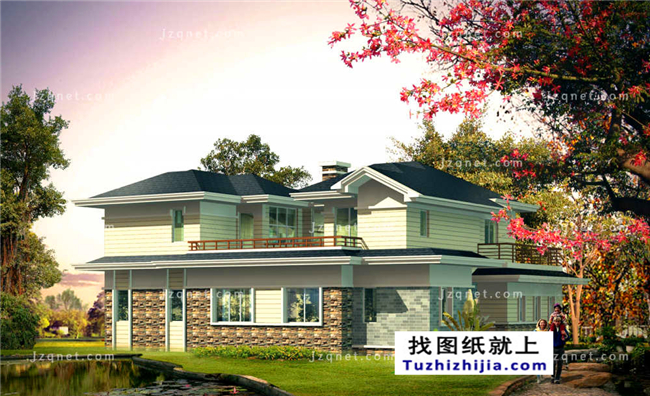 173平方米豪华型二层别墅设计图纸及效果图大全,15X13米