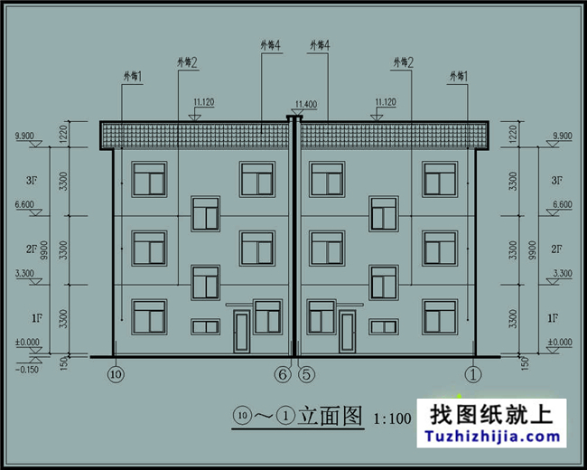 180平方米新万博客户端manbetx双拼户型万博manbetx官网客户端下载房屋万博manbetx苹果app纸带外观图,17X11米
