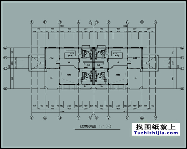 148平方米新农村复式框架三层双拼欧式别墅设计图纸,15米x10米