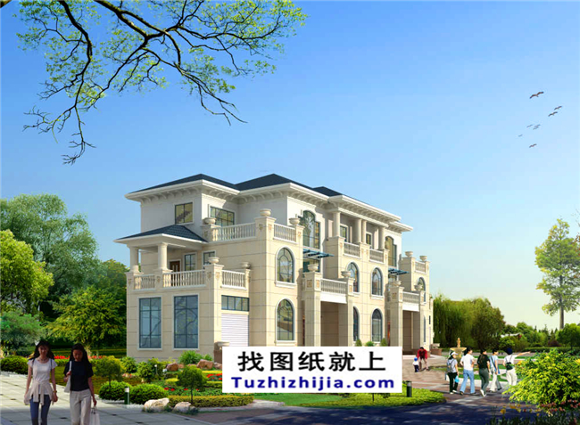 148平方米新农村复式框架三层双拼欧式别墅设计图纸,15米x10米