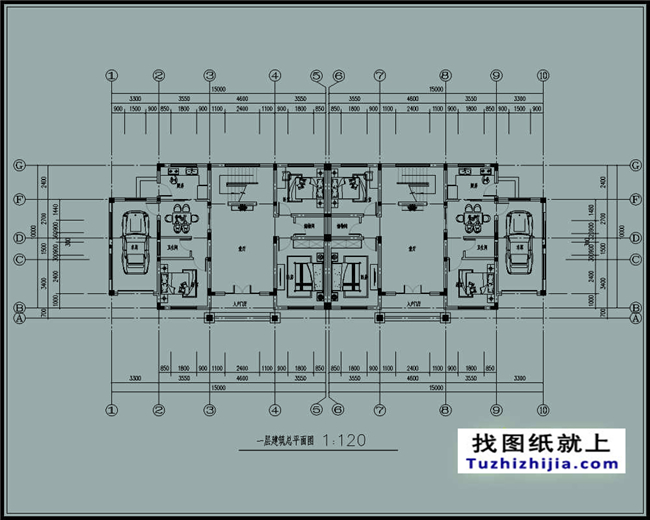 148平方米新农村复式框架三层双拼欧式别墅设计图纸,15米x10米
