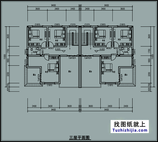 200平方米稳重大气三层双拼万博manbetx官网客户端下载建筑万博manbetx苹果app纸,19.04米*11.0米