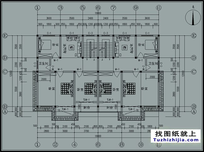235平方米三层双拼万博manbetx官网客户端下载CAD万博manbetx苹果app纸,19x12米