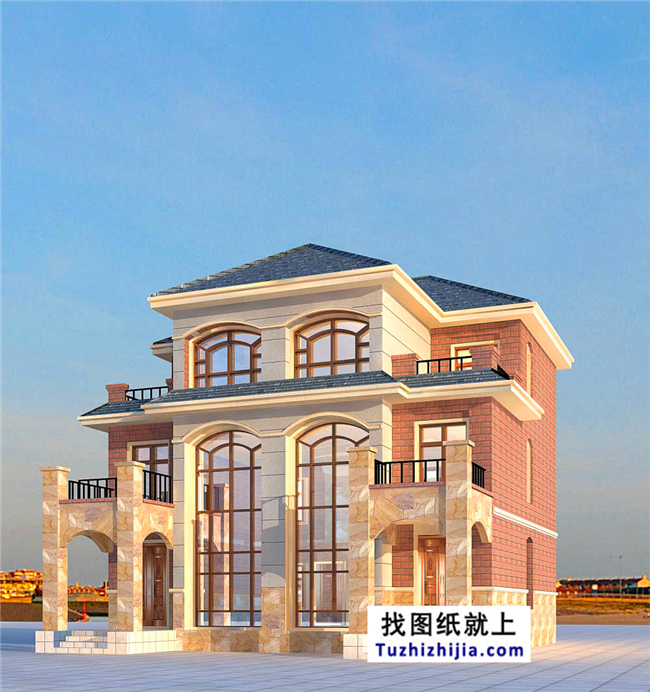 175平方米欧式三层双拼万博manbetx官网客户端下载设计施工图纸及效果图,12x13米