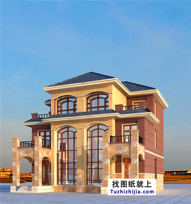 175平方米欧式三层双拼万博manbetx官网客户端下载设计施工图纸及效果图,12x13米