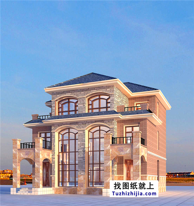 175平方米欧式三层双拼万博manbetx官网客户端下载设计施工图纸及效果图,12x13米