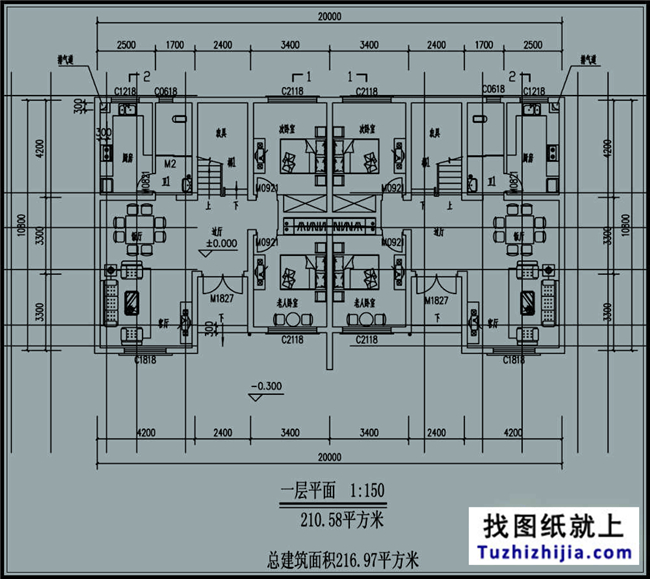 210平方米新万博客户端manbetx双拼房屋建筑万博manbetx苹果app纸及效果图,20x11米