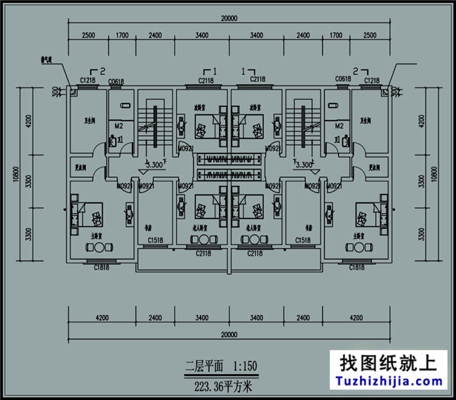210平方米新万博客户端manbetx双拼房屋建筑万博manbetx苹果app纸及效果图,20x11米