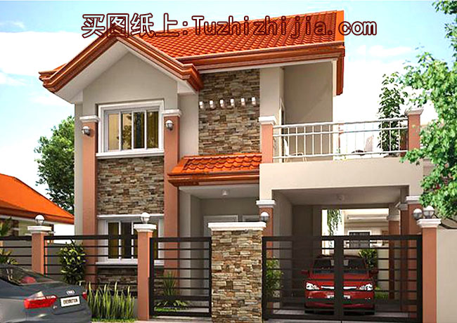 新农村自建二层别墅设计图,带车库,简欧风格