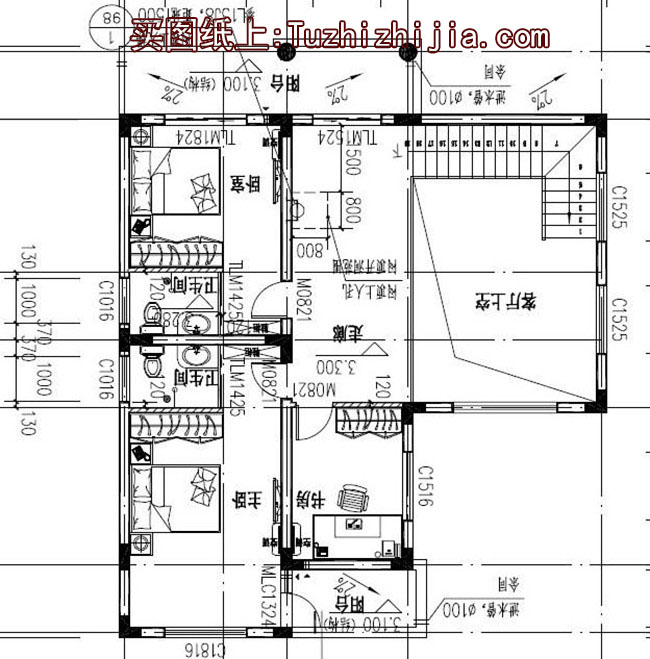 田园风格别墅设计图及外观图片,楼中楼结构