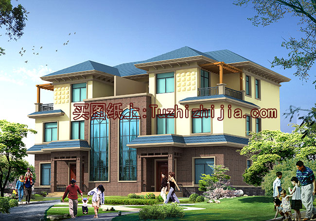 兄弟三层双拼房屋设计图,带效果图,户型好