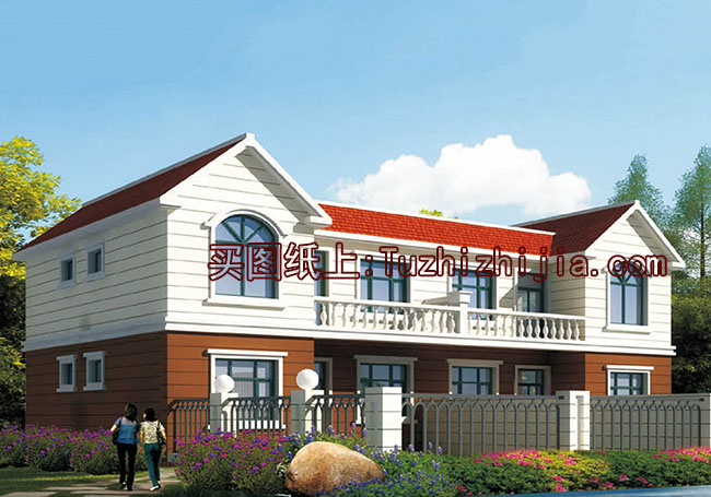 适合兄弟自建的二层双拼别墅设计方案,带效果图