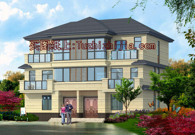 小户型兄弟双拼别墅房屋设计图,带外观效果图