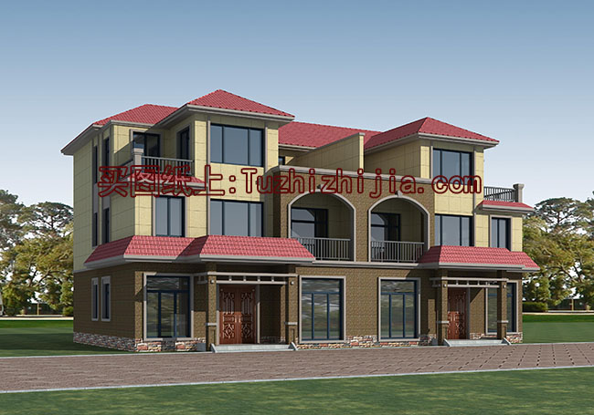 经典三层双拼楼房设计图,经典外观,经典户型