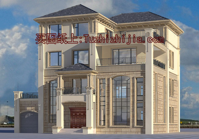 高端大气四层复式别墅房屋设计图,含外观效果图