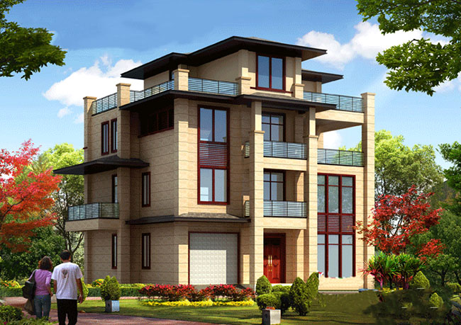 现代新中式四层复式别墅房屋设计图,旋转楼梯,含效果图