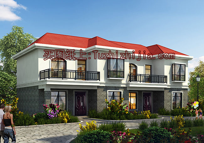 经典小户型双拼二层新农村房屋住宅设计图,含效果图