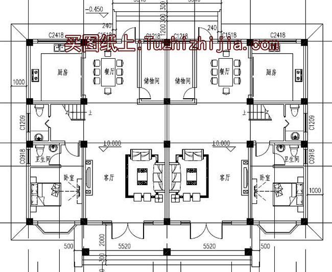 农村四层双拼别墅房屋设计图,造型现代、大气