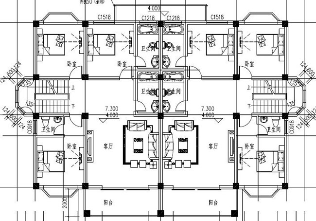农村四层双拼别墅房屋设计图,造型现代、大气