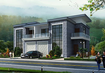 农村中式两层双拼别墅房屋设计图,含效果图片