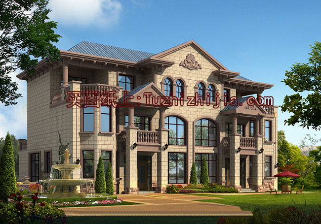 双拼豪华高端三层别墅设计图,外观效果图大气