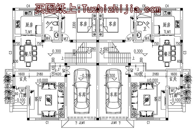 农村中式两层双拼别墅房屋设计图,含效果图片