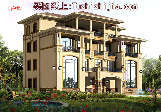 带电梯高端四层别墅房屋设计图,外观图大气、上档次