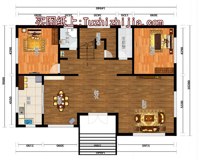 地中海风格二层别墅房屋设计图,带外观效果图