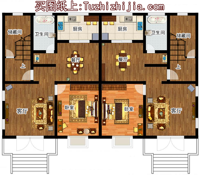 兄弟两户双拼房屋设计图及外观图片,户型合理