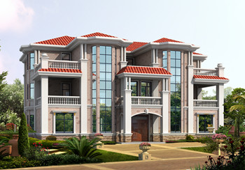 三层兄弟双拼别墅设计图,外观大气漂亮,颜色搭配协调,一层为公用客厅