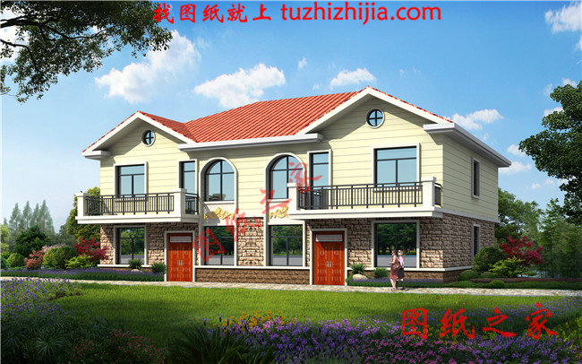 简单实用二层双拼楼房设计图,造价30万左右,双拼别墅