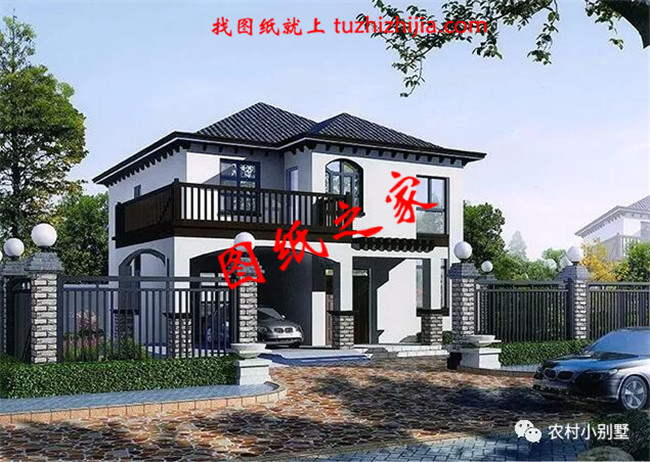 农村18万元二层小楼图,带开放式车库