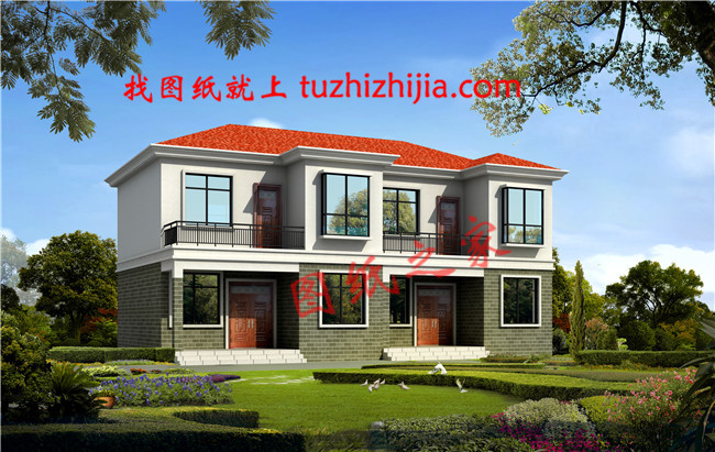 简单实用的二层双拼别墅设计图,占地150平米左右,双拼房屋