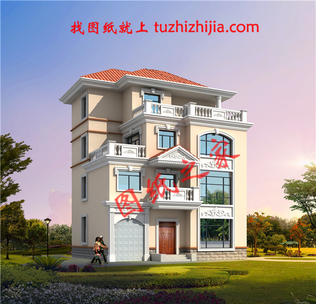 带车库四层别墅外观效果图及设计图纸,户型方正通透