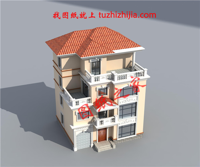 带车库四层别墅外观效果图及设计图纸,户型方正通透