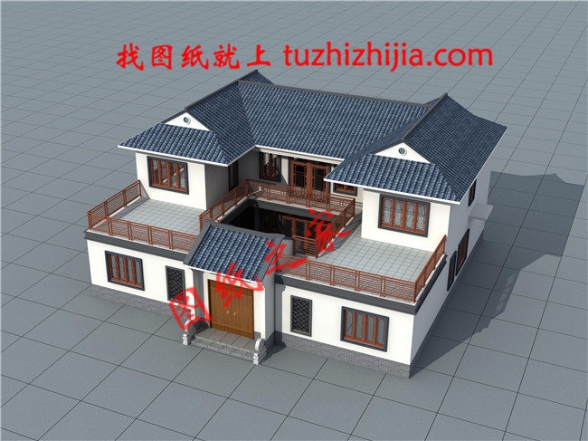 农村小型四合院设计效果图及施工图,四面建房