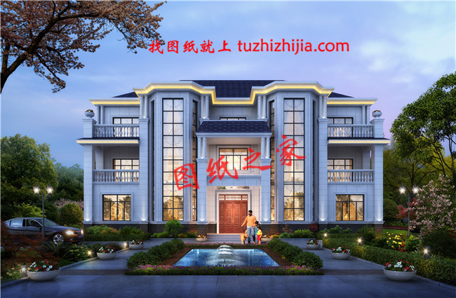 2019年独栋三层双拼别墅户型图,总占地面积300平方米左右