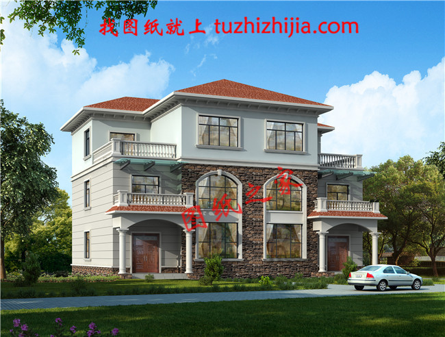 经典三层双拼房屋设计图,带效果图,户型好,单户面积120