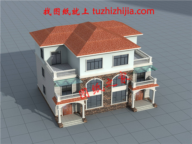 经典三层双拼房屋设计图,带效果图,户型好,单户面积120