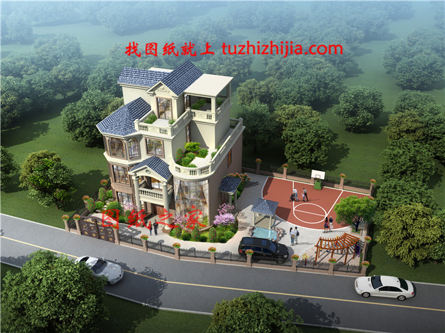 2019新款四层楼房设计图,占地120平方米左右,客厅中空