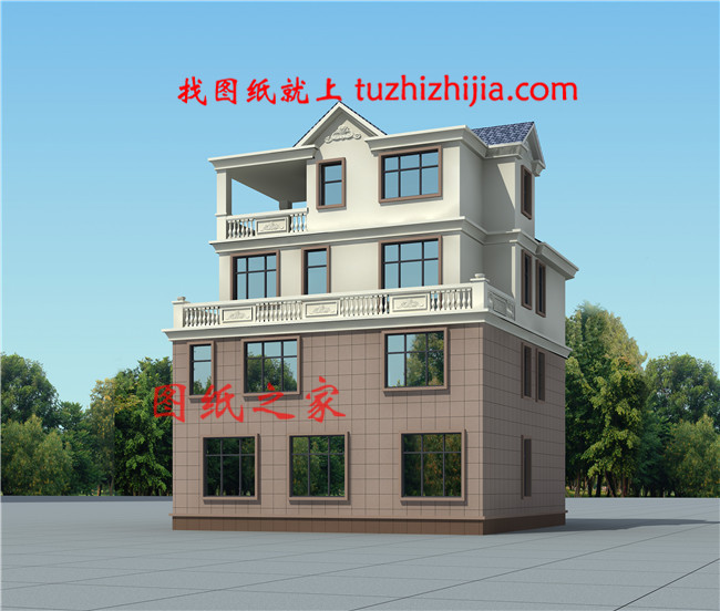 2019新款四层楼房设计图,占地120平方米左右,客厅中空