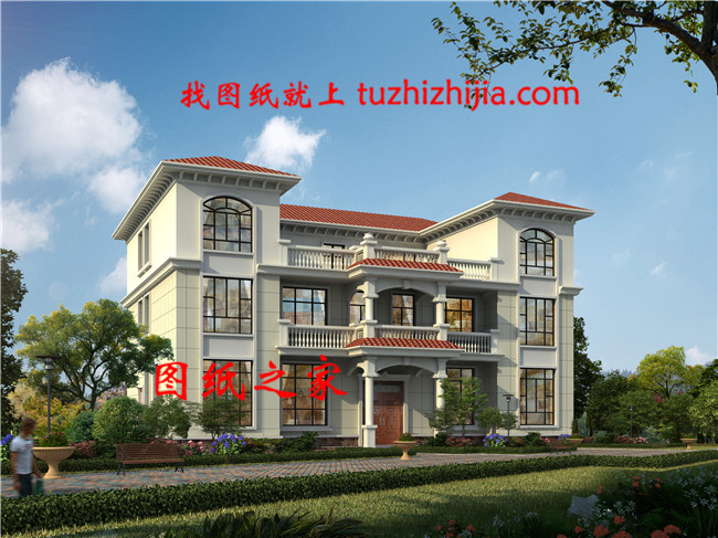 堂屋共用的三层双拼别墅设计图,总占地面积245平米