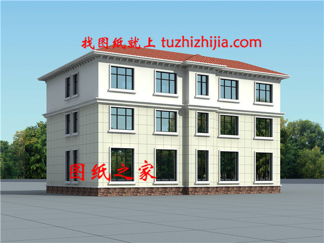 堂屋共用的三层双拼别墅设计图,总占地面积245平米