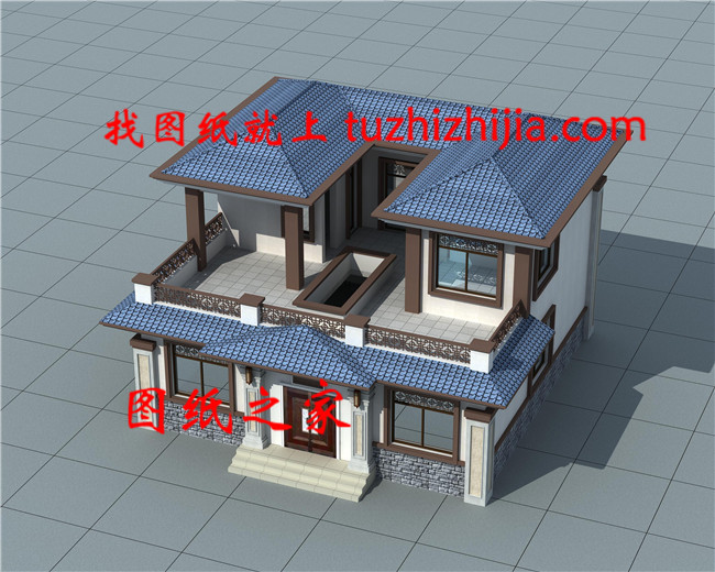 20万左右新中式二层别墅设计图,对称设计,顶层大露台