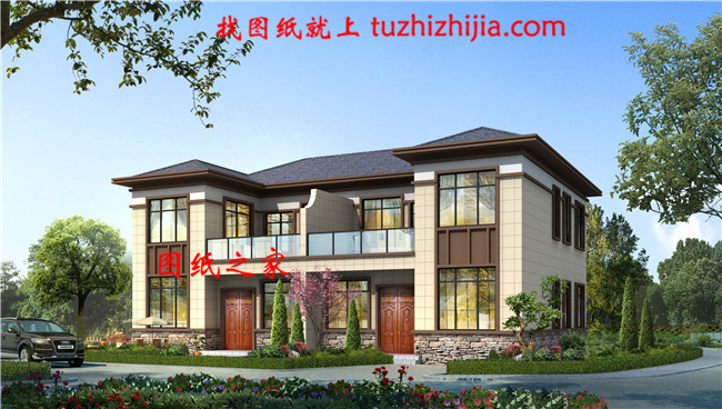 200平米新中式二层双拼楼房设计图,实用美观,单户面积100平米